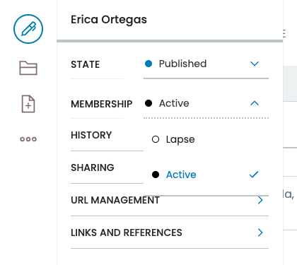 The Membership control expanded, offering a Lapse transition below the current Active state