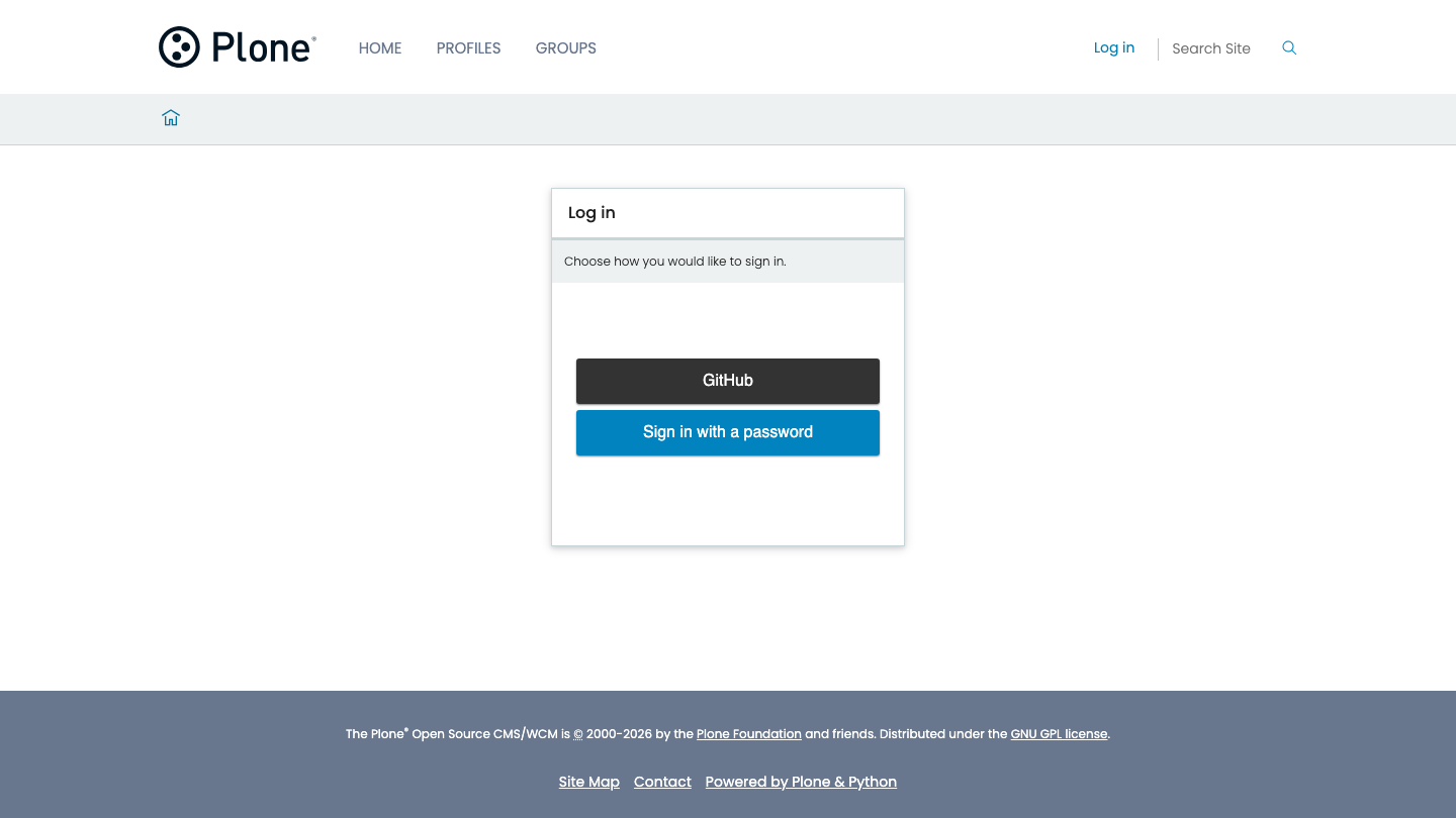 A login page listing the configured providers, with a link to sign in with a password instead